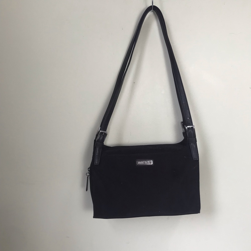 DKNY Vintage 90s Y2K Hobo Shoulder Bag Nylon Leather Tote 2 Straps Purse Handbag